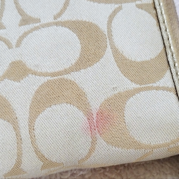 🤍 Coach Poppy Daisy Signature Sateen Med Zip Around Wallet Wristlet Khaki Gold - Picture 8 of 12